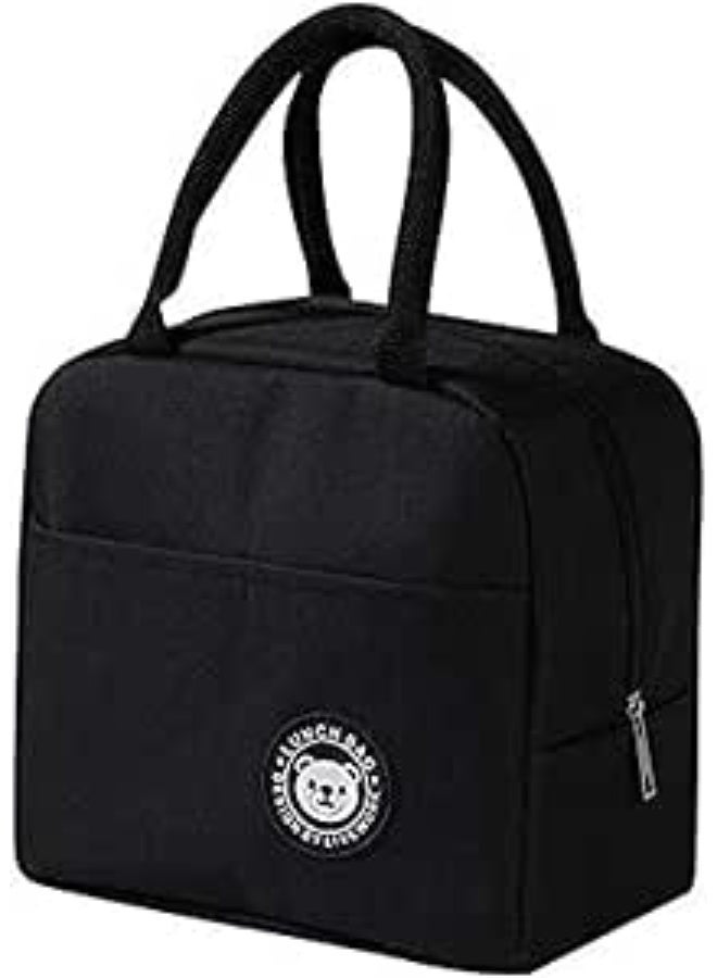 حقيبة غداء معزولة من - حقيبة يد كبيرة السعة من البوليستر - حقيبة تبريد مانعة للتسرب - صندوق غداء قابل لإعادة الاستخدام للطلاب والفتيات والفتيان والرجال والنساء، للاستخدام الخارجي والمكتبي والنزهات (أسود) - Image 1